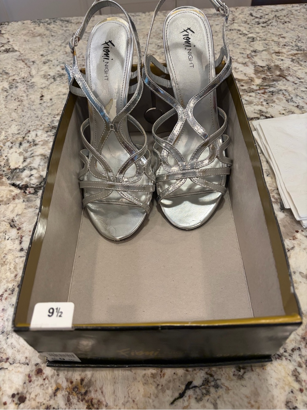 Silver Strappy Slingback Heels